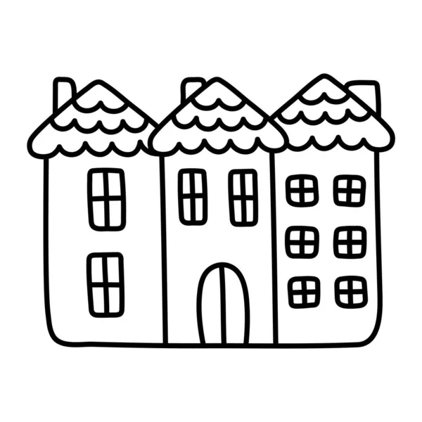 可爱的涂鸦传统的城市房子 一个简单的房子 儿童的线形插图 设计Kawaii风格的元素 贴纸的客户 — 图库矢量图片