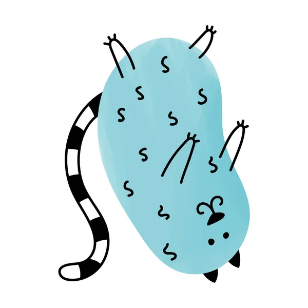 Lustige Fette Doodle Katze Seltsamer Pose Einfache Blaue Minimalistische Katze — Stockvektor