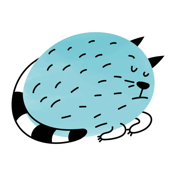 Gato Doodle Gordo Bonito Dormindo Caráter Animal Azul Elemento Engraçado —  Vetores de Stock