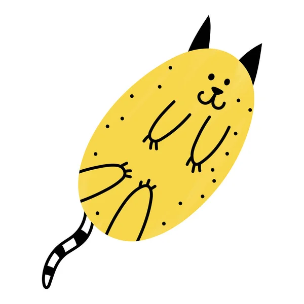 Roztomilá Tlustá Kočka Leží Zádech Doodle Art Jednoduché Stylizované Zvíře — Stockový vektor
