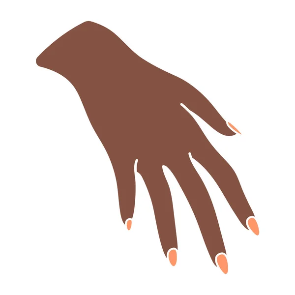 雌性手 手掌朝下 张开手指一个黑人女人的胳膊手势一种手势或手势非语言的语言 用Boho风格精细的简约图例 漂亮的美发 简单的阵营 — 图库矢量图片