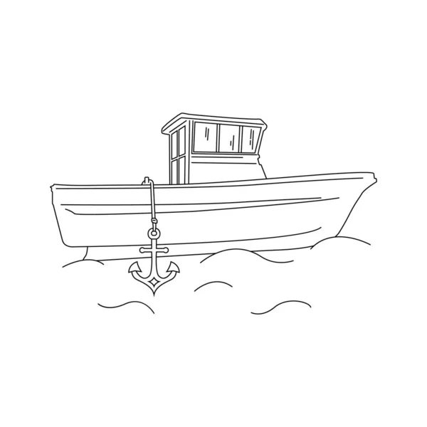 Cute Cartoon Sea Boat Anchor Isolated Vector Illustration Linear Style — Stock Vector