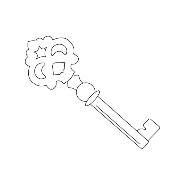 Симпатичный Винтажный Ключ Сундука Потайной Двери Изолированная Векторная Иллюстрация Линейном — стоковый вектор