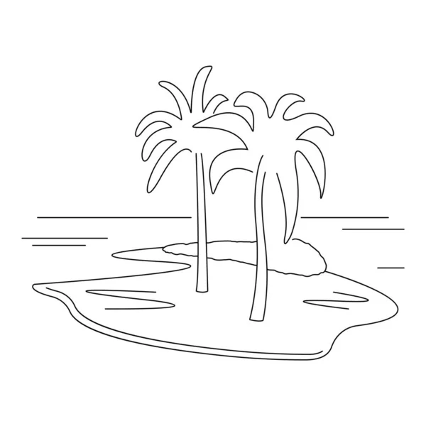 ヤシの木とかわいい漫画の砂漠の島 線形形式で絶縁ベクトル図 単純な崖だ デザイン要素 海の生活と旅行 熱帯気候と植物 — ストックベクタ