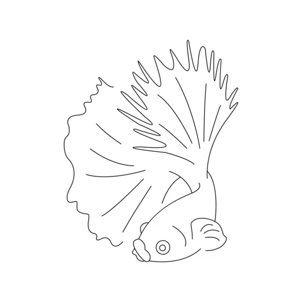 Милый Мультяшный Тропический Рыба Бетта Великолепен Изолированная Векторная Иллюстрация Линейном — стоковый вектор