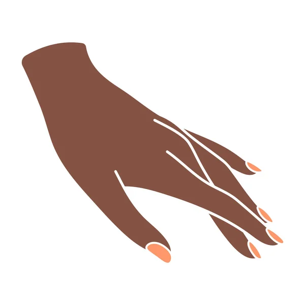 一只漂亮的手把手掌放下来会带走一些东西优雅的手臂 有一个黑人女人的手腕和手指 非语言的手势 用Boho风格的精细插图 邮票图标 — 图库矢量图片
