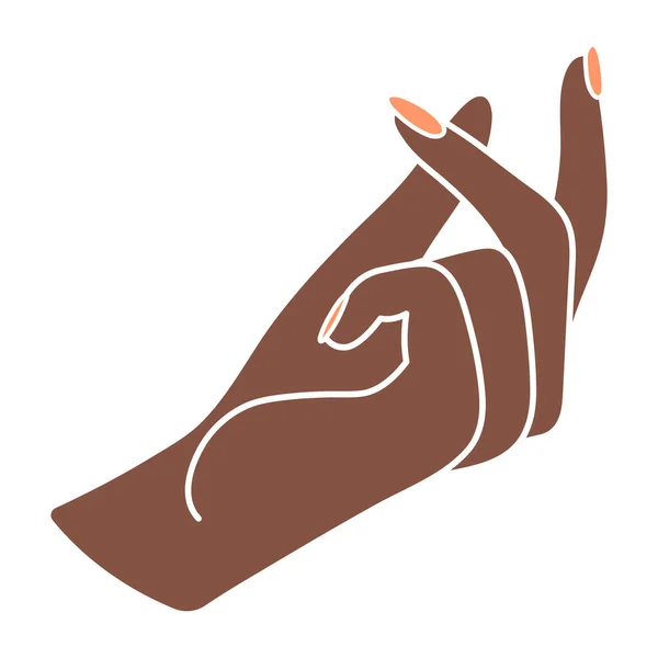美丽的女性的手 手掌向上 优雅的手臂 有一个黑人女人的手腕和手指 数钱的姿势在舔手指 非语言的语言 Boho风格的精美插图 — 图库矢量图片