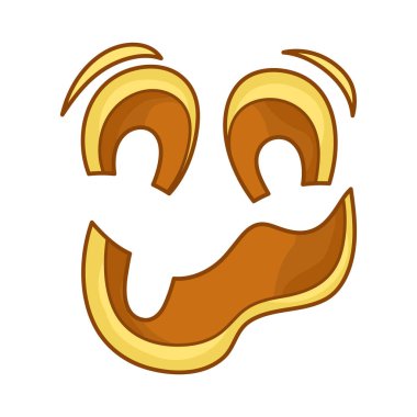 Jack Lantern için Çılgın Surat. Surat asma. Komik bir yüz ifadesi. Kurgusal bir Cadılar Bayramı çizgi filmi karakteri. Tatil tasarımı için basit düz element. Beyaz bir arka planda izole bir klima. Çıkartmalar için.