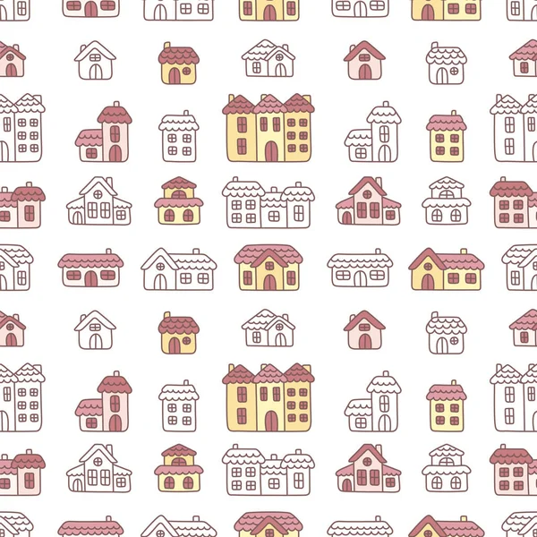 Kusursuz kasaba modeli. Sonsuz özgeçmiş ve şirin evler. Doodle sanatı. Bebek kıyafetleri, duvar kâğıdı ya da yatak örtüsü için tekrar eden basit bir baskı. Çocuk odası ya da çocuk odası tasarımı için çizimler.