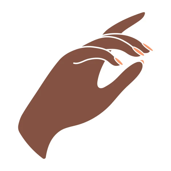 エレガントなマニキュアと女性の手 黒人女性の腕 何かのために 言語以外の言語 パームダウンの視点 指を指してる Bohoスタイルの繊細なミニマリストイラスト — ストックベクタ