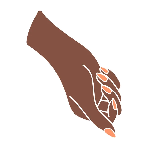 女性的手显示指甲 一个黑人女人的胳膊棕榈的侧视图 手部手势或手势 非语言的语言 用Boho风格精细的简约图例 漂亮的指甲 — 图库矢量图片