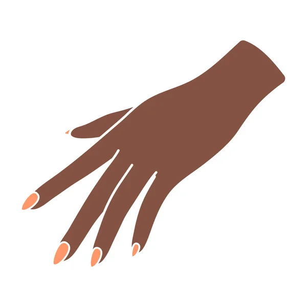 女性の手のポーズ 黒人女性の腕 手のひらを下に何かのために達する 手のジェスチャーやサイン 指を広げて 言語以外の言語 Bohoスタイルの繊細なミニマリストイラスト — ストックベクタ