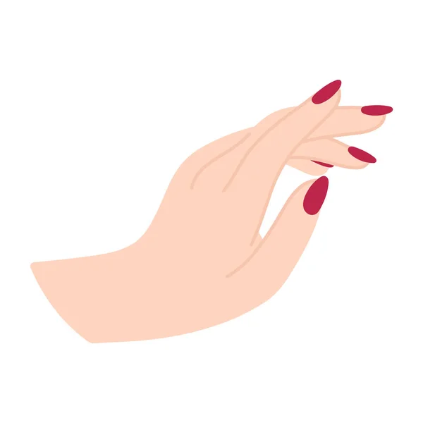 雌性手在放松的姿势 美丽的白色女人的胳膊 伸手去拿东西 向下俯视 简洁易懂的简约图例 红色的指甲 非语言的手势 — 图库矢量图片