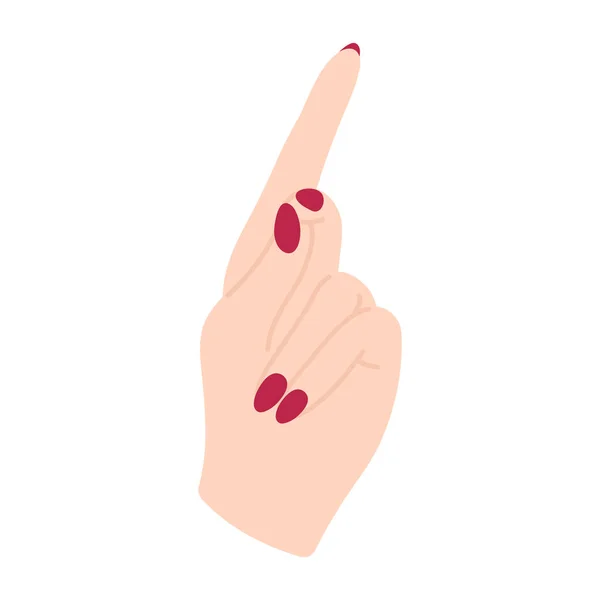 优雅的雌性手 手掌前倾 被提起的食指用一个白人女人的手腕和手指的胳膊 Gesture 非语言的语言 精美的平面插图 简单的阵营 — 图库矢量图片