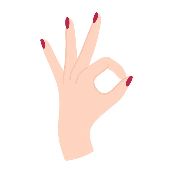 Элегантная Женская Рука Знаком Прибл Ладно Жест Рука Запястьем Пальцами — стоковый вектор