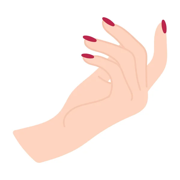Kobieca Ręka Czerwonym Manicure Ramię Białej Kobiety Zadzwoń Siebie Gestem — Wektor stockowy
