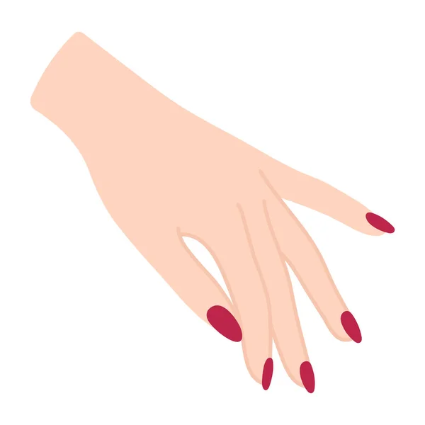 一只漂亮的雌手握住或放下什么东西 一个白人女人的胳膊愤怒和手指 向下俯视 简洁易懂的简约图例 时尚的修指甲 Gesture — 图库矢量图片