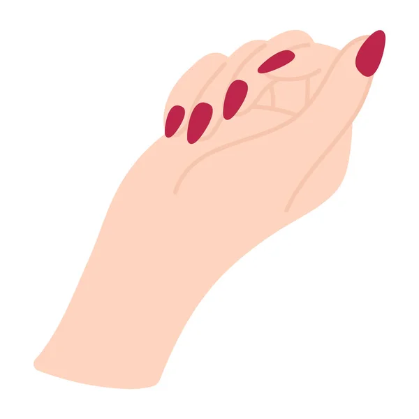 Женская Рука Ногтями Рука Белой Женщины Вид Сбоку Ладонь Жест — стоковый вектор