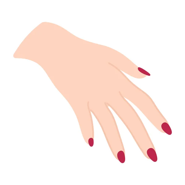 手のひらを下に持つ女性の手 指を広げて 白い女の腕 ジェスチャーやサイン 言語以外の言語 フラットスタイルで繊細なミニマリストイラスト 美しいマニキュア シンプルな — ストックベクタ