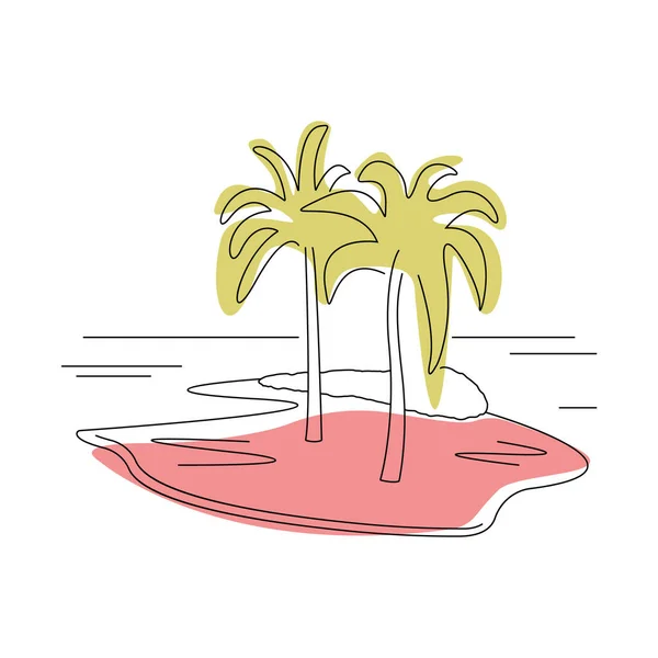 ヤシの木と熱帯の島 単純な線形ベクトル図 夏のデザインのための隔離された要素 最小限のクリップ — ストックベクタ