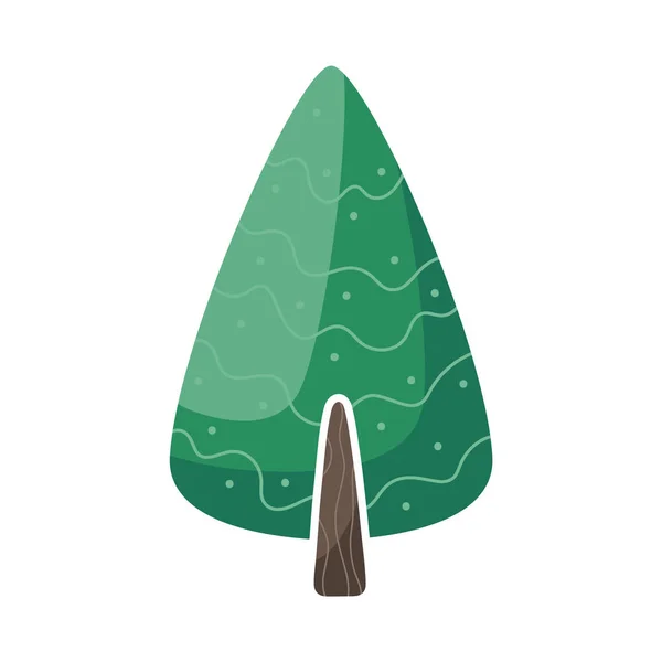 幻想的な緑の松の木の崖 漫画のフラットイラスト 抽象的なデザイン要素 白い背景にベクトルアイコンを分離 ステッカーやポストカードの印刷 — ストックベクタ