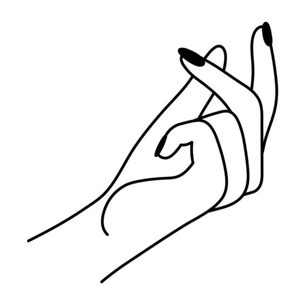 女性的手点击手势 非语言的语言 简单的矢量线性图标 在白色背景上孤立的图形元素 优雅的手掌 女人的胳膊 — 图库矢量图片
