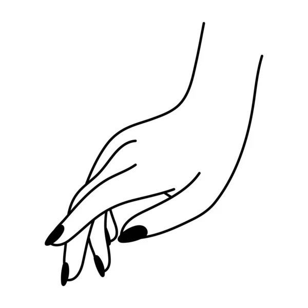 女性ハンドラインアートジェスチャー 優しいタッチリニアアイコン 非言語的な言語 シンプルなベクトルミニマルイラスト 白い背景に単離されたグラフィック要素 優雅な手のひら 女性の腕 — ストックベクタ
