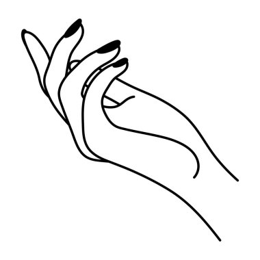 Kadın eli uzanıyor. Jest doğrusal simgesi. Sözsüz bir dil. Basit vektör minimalist çizimi. Grafik ögesi beyaz arkaplanda izole edildi. Zarif bir el. Kadın kolu..