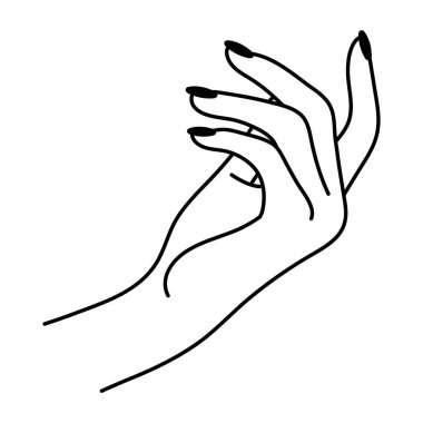 Kadın el çizgisi sanat hareketi. Zarif bir avuç içi. Kadın kolu. Nazik doğrusal simge. Sözsüz bir dil. Basit vektör minimalist çizimi. Grafik ögesi beyaz arkaplanda izole edildi.