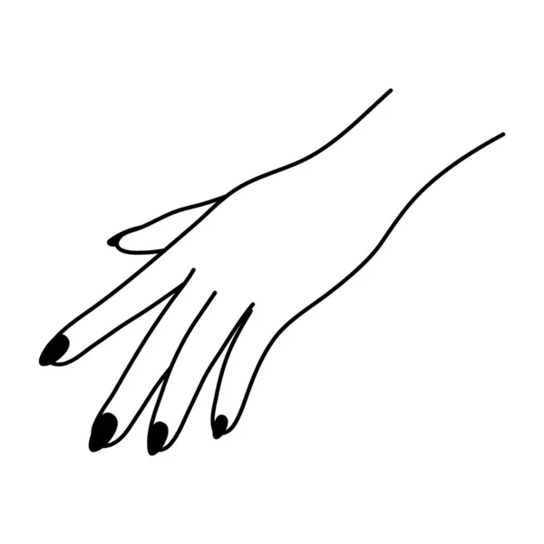女性手线艺术姿态 女人的胳膊轻轻触摸线形图标 非语言的语言 简单的向量极小化说明 在白色背景上孤立的图形元素 手感优雅的手掌 — 图库矢量图片