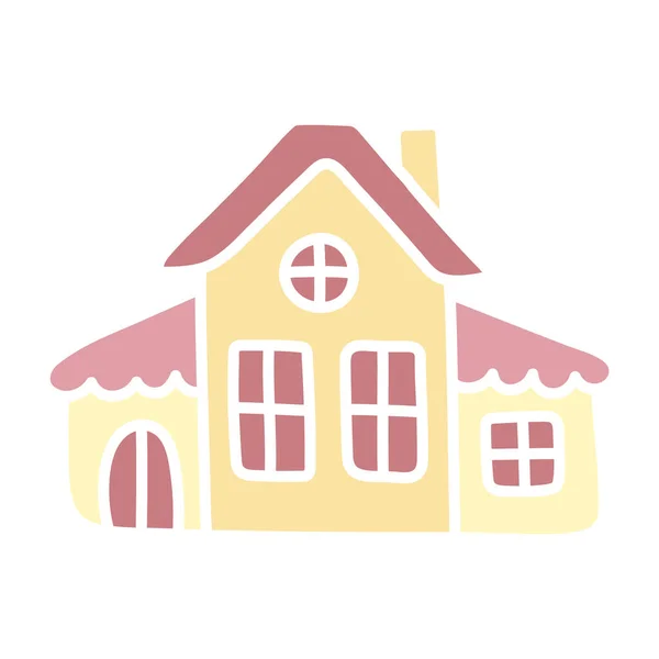 漂亮的黄色房子 简单的手绘矢量图解 卡通片平卡瓦伊小屋 涂鸦的艺术 被白色背景隔离的部分 儿童产品设计的图形化元素 — 图库矢量图片