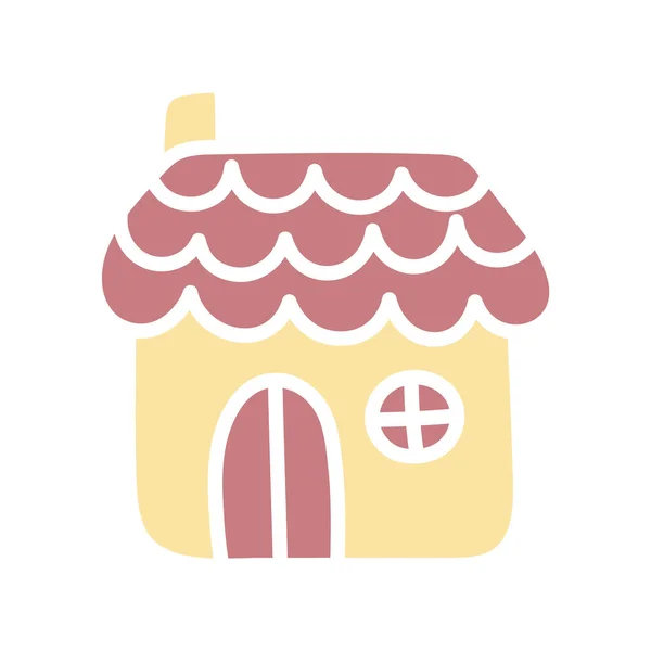 漂亮的黄色房子 简单的手绘矢量图解 卡通片平卡瓦伊小屋 涂鸦的艺术 被白色背景隔离的部分 儿童产品设计的图形化元素 — 图库矢量图片