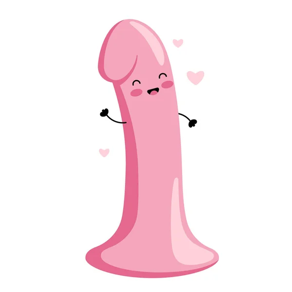 Cute dildo. Sex toy for women and men. Happy kawaii character. Vector flat illustration.