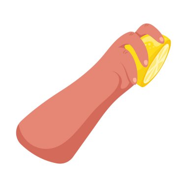 Limonu elle sıkın. Olgun sulu meyve çizimi. Parlak çizgi film vektörü düz clipart