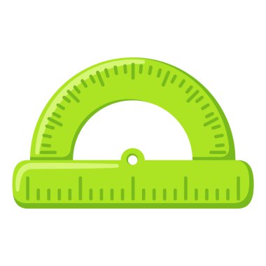 Şirin okul hükümdarı. Geometri ve matematik dersleri için iletki. Çizgi film düz çizimi.