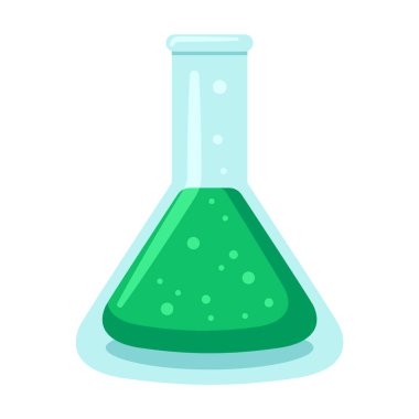 Laboratuvar şişesi, deney tüpü ya da matara. Bilim ve tıp. Çizgi film düz çizimi