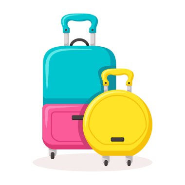 İyi Yolculuklar konsepti. Seyahat eden bavullar ve tekerlekli çantalar. Kabin bagajı ve bagajları kontrol edin.