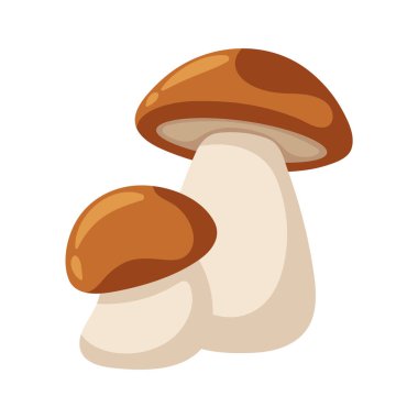 Porcini mantarı. Sihirli yaban mantarı. Sonbahar ormanı ham maddesi. Çizgi film düz çizimi.