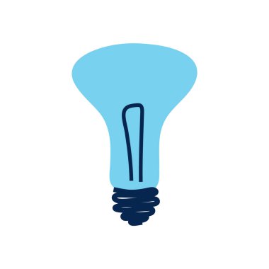 Mavi soğuk ışıklı elektrik ampulü. Basit minimalist düz illüstrasyon