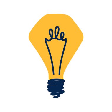 Sarı ışıklı elektrik ampulü. Basit minimalist düz illüstrasyon