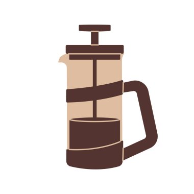 Kahveli French Press. Kahveci eşyası. Basit düz clipart