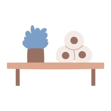 Tuvalet kağıdıyla banyo rafının resmi. Minimalist banyo dekorasyonu için mükemmel..