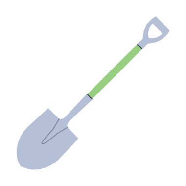 Uzun saplı bahçe küreği. Bahçe aletleri. Bahar ve yaz tasarımları için düz grafik ögesi.
