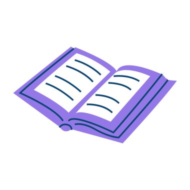 Açık mor bir kitabın basit bir çizimi. Eğitim ve öğrenme tasarımları için ideal.