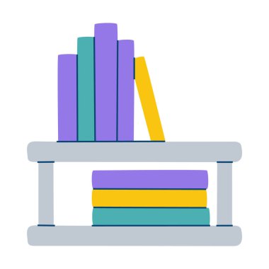 Raftaki renkli kitapların minimalist çizimi. Eğitim ve öğrenme tasarımları için ideal.