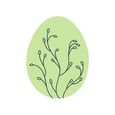 Yeşil Paskalya yumurtasının minimalist çizimi. Şenlik, bahar ve kutlama tasarımları için.