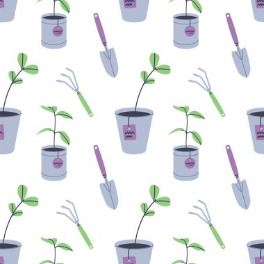 Bahçe aletleri ve elementlerle kusursuz desen. Bahar ve açık hava tasarımları için ideal..