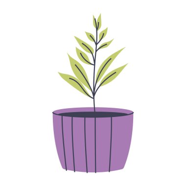 Mor tencerede stilize bitki. Modern ve doğal tasarımlar için ideal..