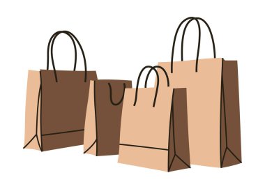 Kahverengi Kraft kağıt alışveriş torbaları. Asgari klip sanatı