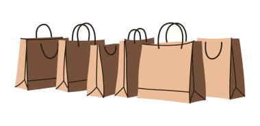 Pazarlama ve satış kavramları için kahverengi Kraft kağıt alışveriş torbaları